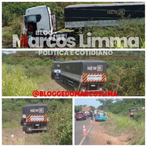 Carreta da Distribuidora Chicote se envolve em um acidente na MA-122, em Lima Campos