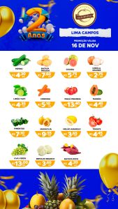 Sábado 16/11, acontecerá o aniversário de 2 anos do Hortifrúti Saturnino, em Lima Campos