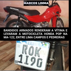 Criminosos armados rendem vitimas e roubam motocicleta na MA-122, entre Pedreiras e Lima Campos