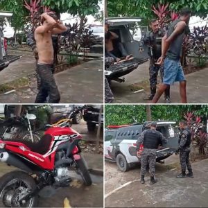 Policia Militar prende dois assaltantes e recupera moto roubada em Pedreiras.