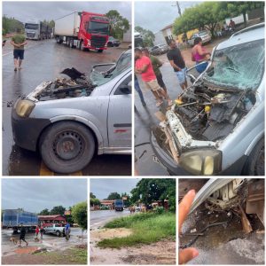 Acidente envolvendo um caminhão e um carro deixa um ferido na BR-135, em Peritoró