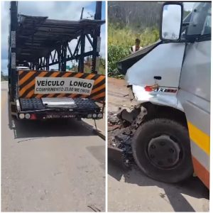 Van escolar bate na traseira de carreta na BR-135 e um aluno fica ferido, entre Peritoró e Capinzal do Norte