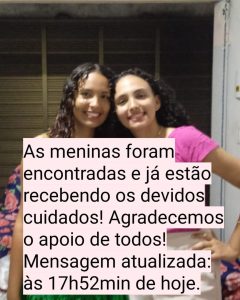 Jovens que estavam desaparecidas são localizadas pela família