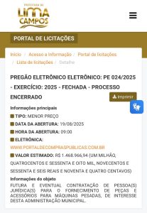 Prefeitura de Lima Campos Rebate Fakenews: Pregão para Manutenção de Máquinas Totalizou R$ 1,4 Milhão, Valor Já Homologado e Publicado Quando Erro Circulou