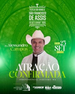 É amanhã! Show católico com Pe. Alessandro Campos no povoado Independência em Peritoró