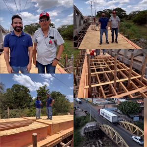 Prefeito Dr. Júnior acompanha obra da passarela ao lado da ponte no centro de Peritoró