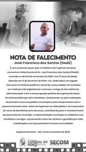 Prefeitura de Capinzal do Norte Lamenta o Falecimento do Ex-Prefeito Dedé